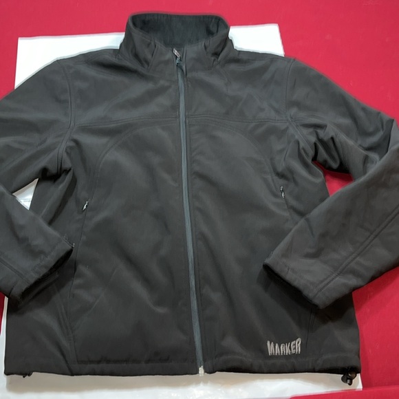 Marker women plain BLACK coat Soft Shell zip up Jacket Fleece Lined high neck L - Picture 1 of 16